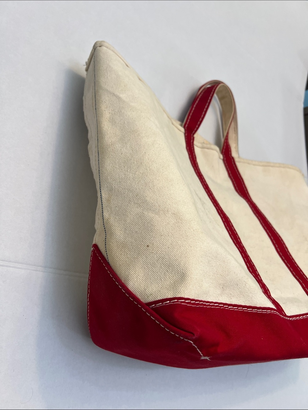 RARE 1970’s VINTAGE RETRO L.L.BEAN CREAM CANVAS TOTE WITH RED TRIM & BOTTOM - Picture 5 of 16